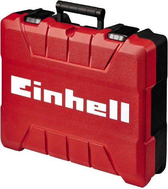 Rode Einhell koffer met zwarte accenten en handvat.