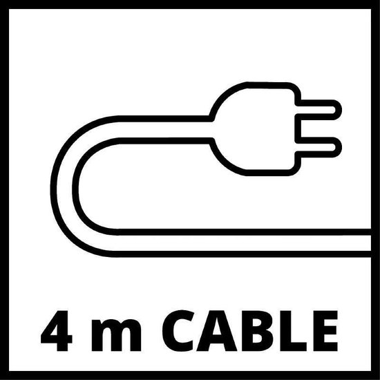 Pictogram van een stekker met een gekromde kabel en tekst '4 m CABLE'.