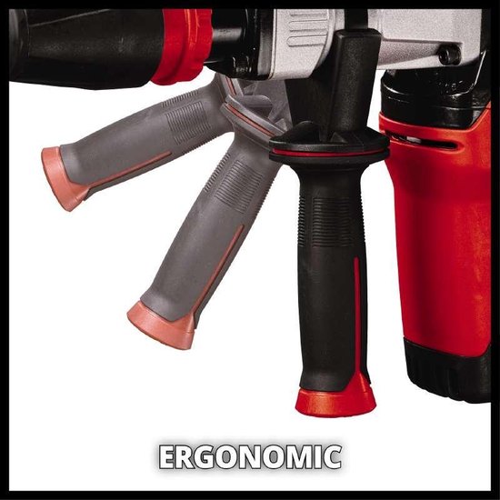 Close-up van de ergonomische handgrepen van de Einhell breekhamer.