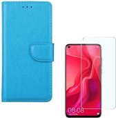 Huawei P20 Lite 2019 Portemonnee hoesje Turquoise met 2 stuks Glas Screen protector