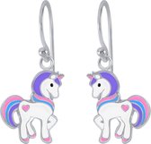 Joy|S - Zilveren pony oorbellen eenhoorn oorhangers unicorn multicolor