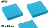 100x Servetten lichtblauw 25 x 25 cm - servet diner eten knoeien restaurant BBQ thema feest