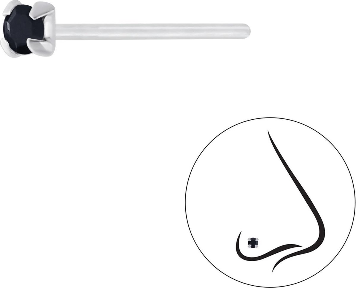 Joy|S - Zilveren petit neuspiercing kristal rond 2.5 mm zwart 2 stuks