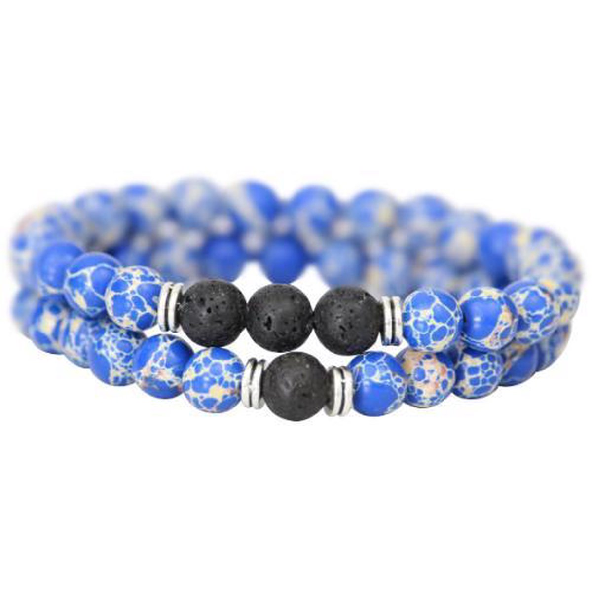 AWEMOZ Natuursteen Armbanden - Blauwe Kralen Armbandjes - 1+3 Zwart - Cadeau voor Man en Vrouw
