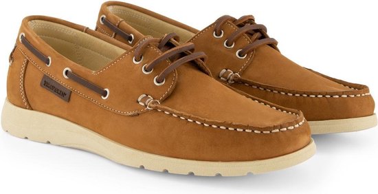 Travelin Seaport - Dames Instappers - Leren Moccasins met veter - Cognac - Maat 36