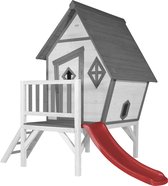 AXI Cabin XL Maison Enfant avec Toboggan rouge - Aire de Jeux pour l'extérieur en gris & blanc - Maisonnette / Cabane de Jeu en Bois FSC