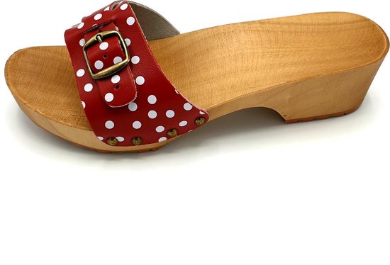 Sandales DINA en cuir rouge à pois blancs pour femme