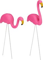 Relaxdays tuinsteker flamingo - vijverdecoratie - gazonsteker - tuindecoratie - 2 stuks