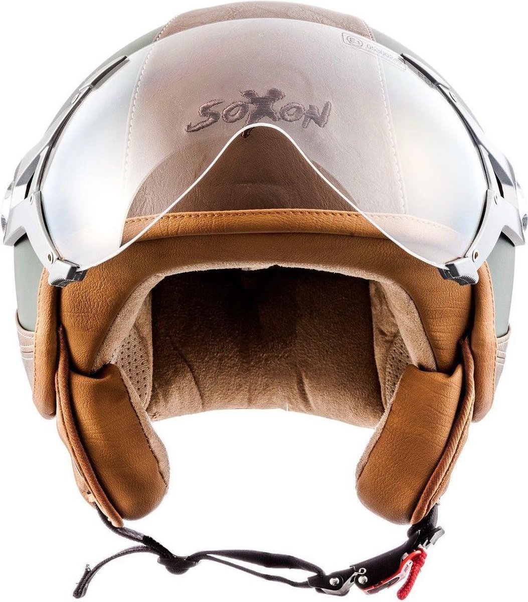 SOXON SP-326 Urban Groen  jethelm M 57-58cm hoofdomtrek, met vizier, motorhelm, scooterhelm, open jet helm voor dames, heren voor motor en scooter
