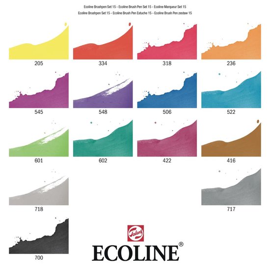 Stylo pinceau Talens Ecoline , étui de 15 pièces, assorti