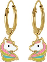 Joy|S - Zilveren eenhoorn bedel oorbellen unicorn multicolor 14k goudplating