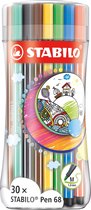 Viltstiften STABILO Pen 68 - mega box met 30 kleuren