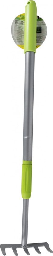 Telescopische Groengrijs Tuinhark | Duurzaam PVC En Staal | Combisysteem Hark Met Antislip Handgreep | Vrijstaand En Hangend | Slechts 532g| Bladhark Hoogte 63-90cm | Met 5 Stalen Tanden