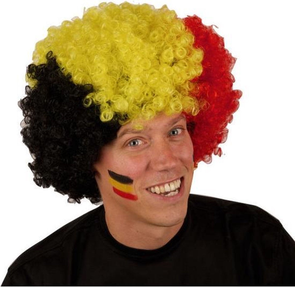 Belgie supporters vlag kleuren grote afro pruik - Volwassenen - België