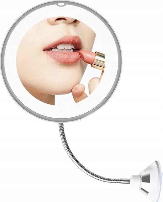 Flexibele Make Up Spiegel Met Sterke Zuignap - LED verlichting - 360 graden Rotatie - 10 x Vergroting - Scheerspiegel - Merkloos