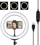 Selfie Ring Light - Met Statief - 3 Kleuren - 30 lichtstanden - 16 cm - TikTok - Youtube - Ringlamp - Make Up Lamp
