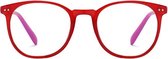 Computerbril - Anti Blauwlicht Bril - Rond Retro Model - Rood