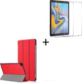 Geschikt voor Samsung Galaxy Tab S6 Lite Hoesje - Tri fold book case hoesje Back Cover met stand Rood + Tab S6 Lite Screenprotector - Tempered Gehard Glas / Glazen