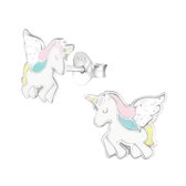 Joy|S - Zilveren oorbellen unicorn 9 x 11 mm eenhoorn