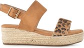 PS Poelman Dames Sandalen met Espadrille Zool - Iris - Cognac Bruin met Furry Luipaard Print - Maat 40