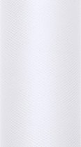 1x Hobby/decoratie witte tule stof op rol 15 cm x 9 meter - Gaatjesstof mesh - Witte cadeaulinten - Hobbymateriaal benodigdheden - Verpakkingsmaterialen