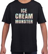 Ice cream monster fun tekst t-shirt zwart kids XS (110-116)