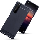 Sony Xperia 1 II hoesje, Gel case geborsteld metaal en carbonlook, Navy blauw | GSM Hoesje / Telefoonhoesje Geschikt Voor: Sony Xperia 1 II