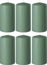 6x Groene cilinderkaarsen/stompkaarsen 6 x 15 cm 58 branduren - Geurloze kaarsen groen - Woondecoraties