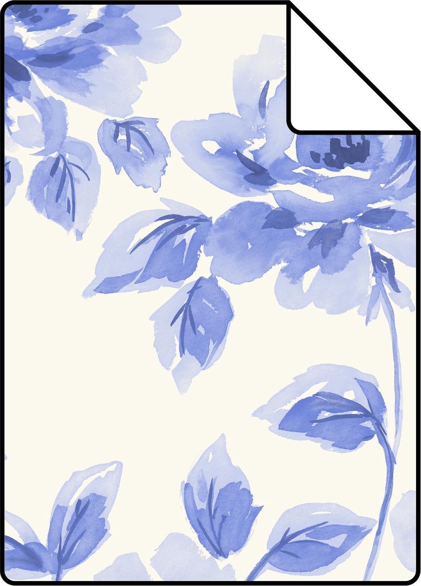 ESTAhome A4 proefstaal van behang aquarel geschilderde rozen helder blauw - 128014 - 21 x 26 cm