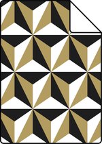 Proefstaal ESTAhome behang grafisch motief glanzend goud, wit en zwart - 139118 - 26,5 x 21 cm