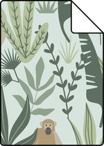 Proefstaal ESTAhome behang jungle apen mintgroen en donkergroen - 139073 - 26,5 x 21 cm