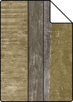 Proefstaal ESTAhome behang houten plankjes beige, blauw en kaki groen - 138253 - 26,5 x 21 cm