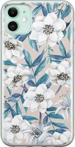 iPhone 11 hoesje siliconen - Bloemen / Floral blauw | Apple iPhone 11 case | TPU backcover transparant