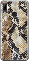 Huawei P Smart 2019 hoesje siliconen - Snake / Slangenprint bruin | Huawei P Smart (2019) case | goudkleurig | TPU backcover transparant