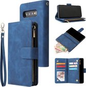 Luxe Telefoonhoesje voor Samsung Galaxy S10 | Hoogwaardig Leren Bookcase | Lederen Wallet Case | Luxe Uitstraling | Pasjeshouder 6 stuks | Portemonnee | Rits | Blauw