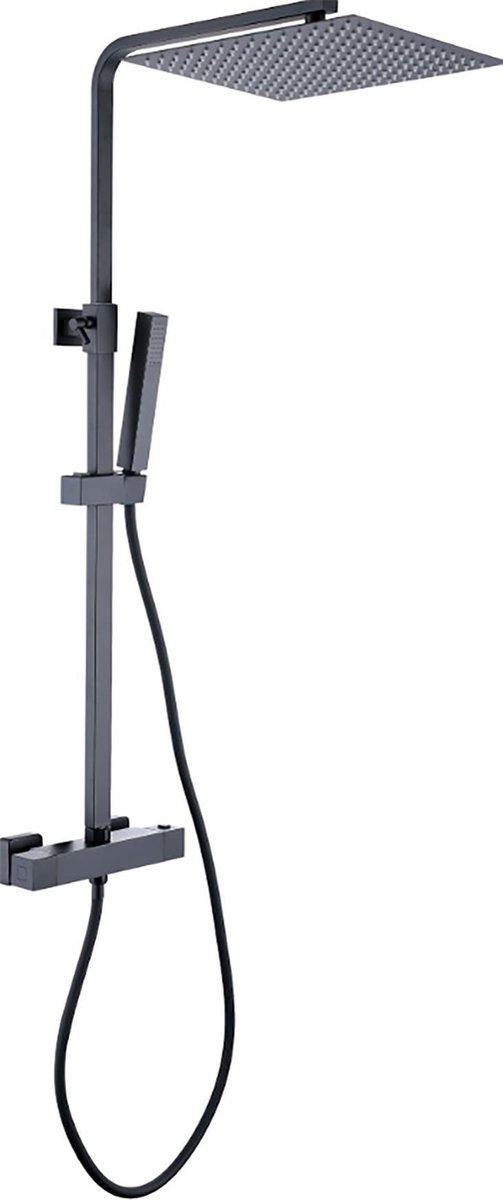 Ergé Design regendouche set met kraan vierkant mat zwart