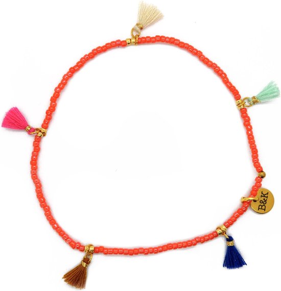 Bracelets de cheville perles avec mini pompons orange