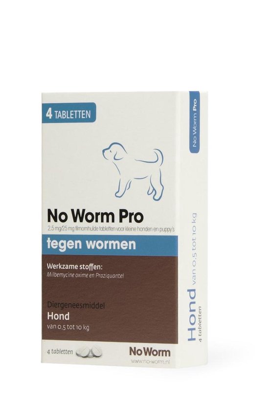 No Worm Pro tabletten (4 stuks) voor honden van 0,5 tot 10 kg.