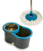 360 Deg Rotating Mop In Stainless Steel And 100% Microfibre Mop With Revolutionary Centrifugal Drive Color Blue - dweil - huishouden - schoonmaak - dweilen
