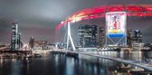 JJ-Art (Glas) | Feyenoord voetbal stadion “De Kuip” met skyline van Rotterdam en Erasmusbrug | Fine Art, Nederland | Foto-schilderij-glasschilderij-acrylglas-acrylaat-wanddecoratie