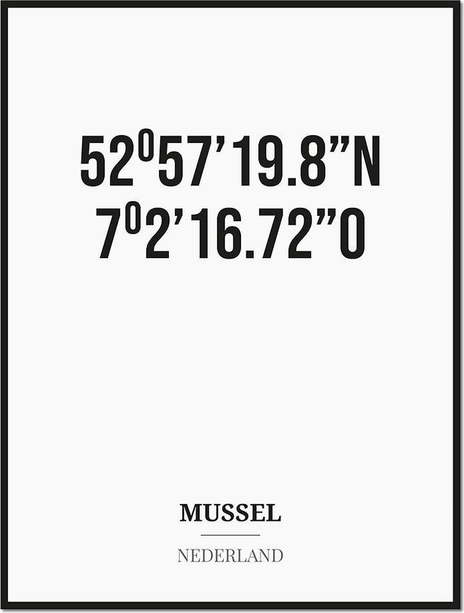 Studio216 Poster/kaart MUSSEL met coördinaten zwart, wit