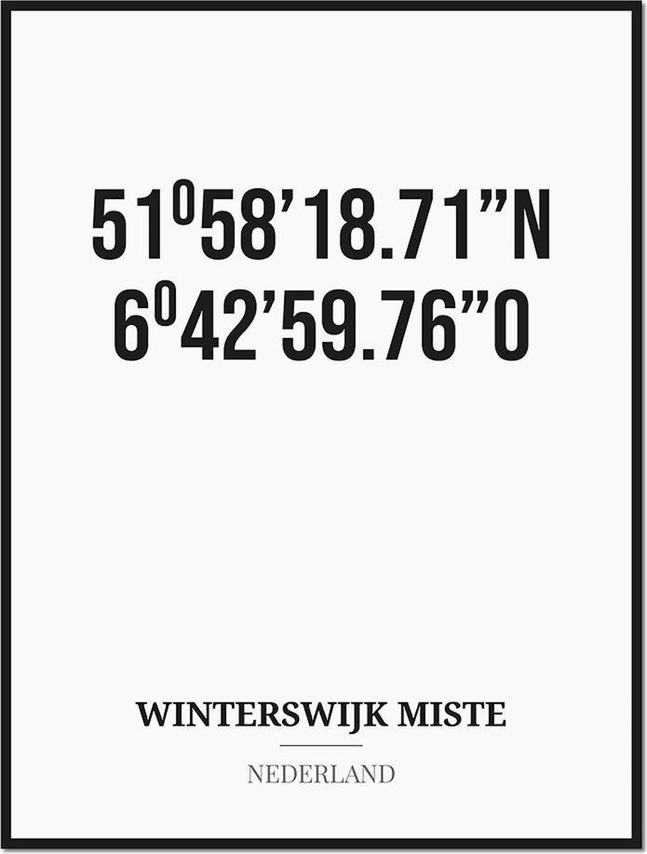 Studio216 Poster/kaart WINTERSWIJK MISTE met coördinaten zwart, wit