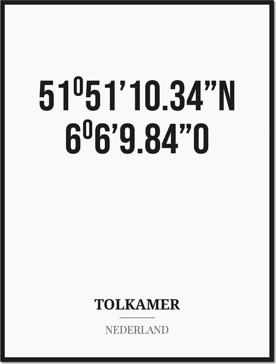 Studio216 Poster/kaart TOLKAMER met coördinaten zwart, wit