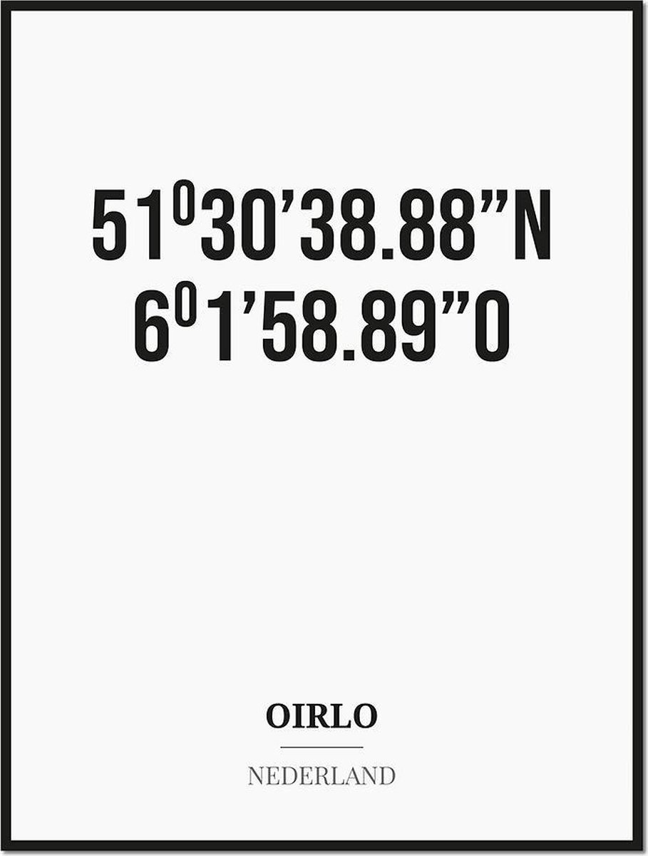 Studio216 Poster/kaart OIRLO met coördinaten zwart, wit