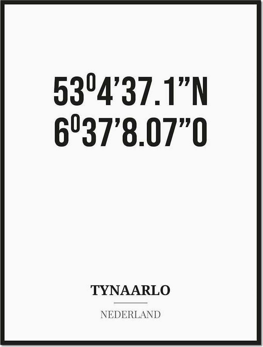 Studio216 Poster/kaart TYNAARLO met coördinaten zwart, wit