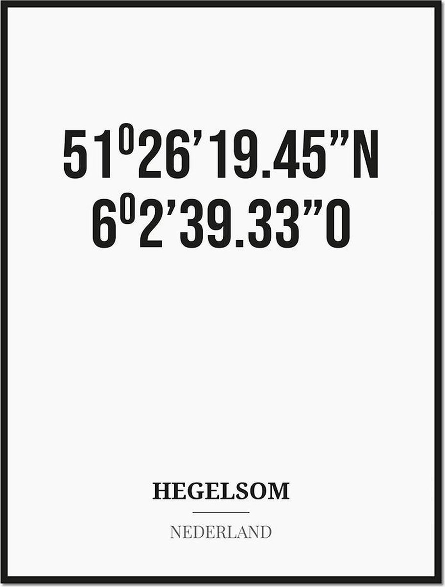 Studio216 Poster/kaart HEGELSOM met coördinaten zwart, wit
