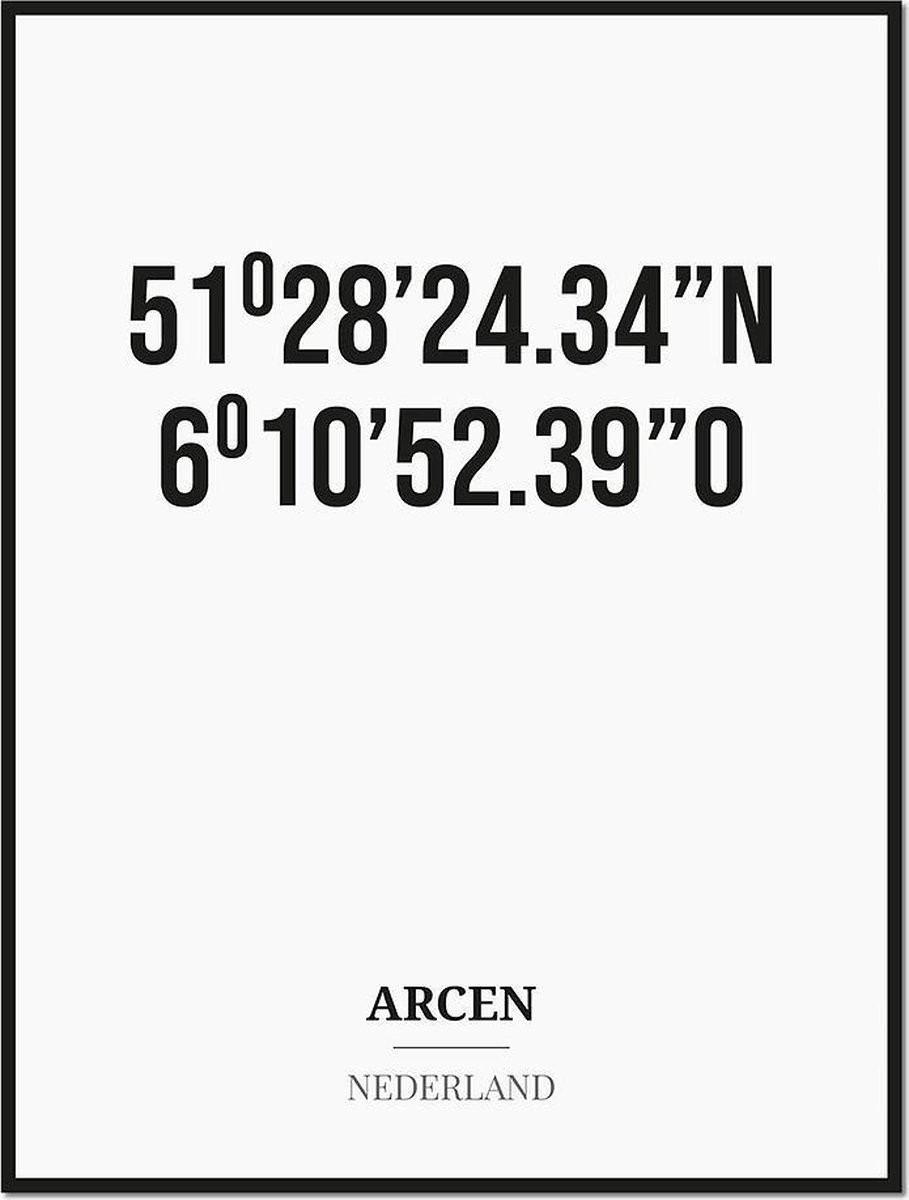 Studio216 Poster/kaart ARCEN met coördinaten zwart, wit