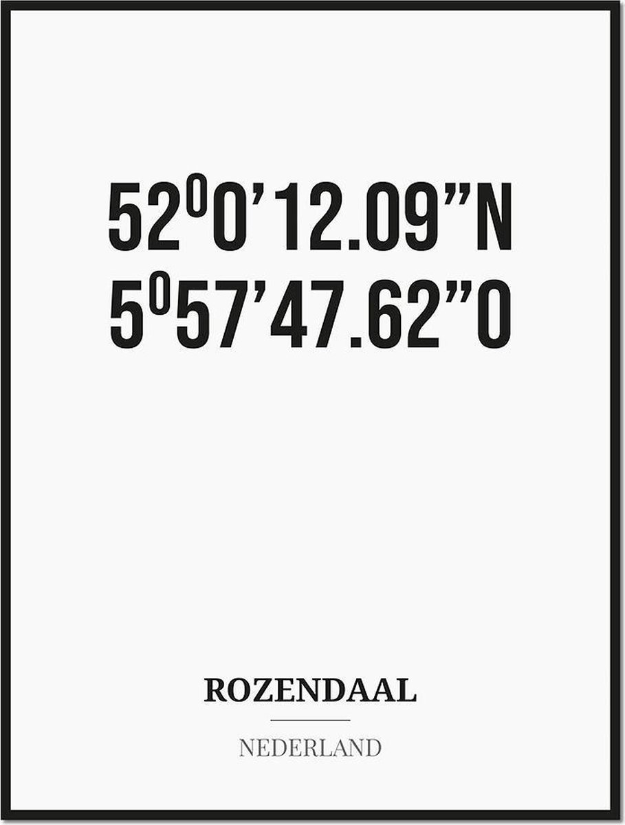 Studio216 Poster/kaart ROZENDAAL met coördinaten zwart, wit