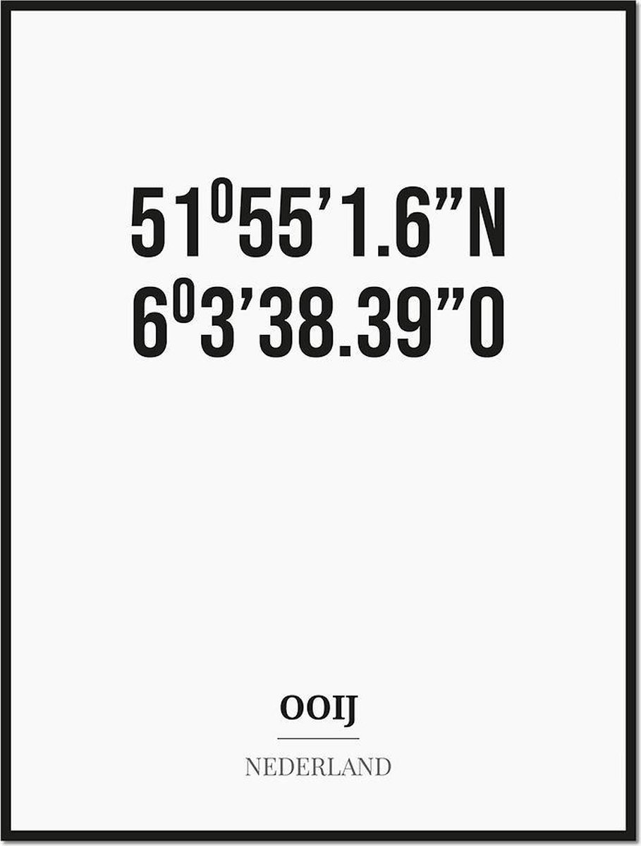 Studio216 Poster/kaart OOIJ met coördinaten zwart, wit