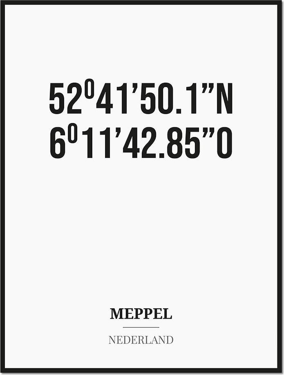 Studio216 Poster/kaart MEPPEL met coördinaten zwart, wit